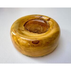 Hand-Turned Mid Century Solid Wood Ashtray with Felt Base